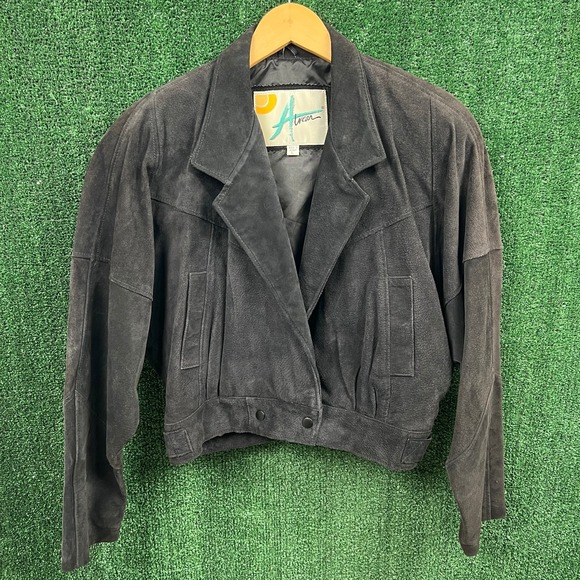 Atrean Jackets & Blazers - Vintage Women's Suede Leather Jacket Black Large Lined Cropped Western SMOKE 80s